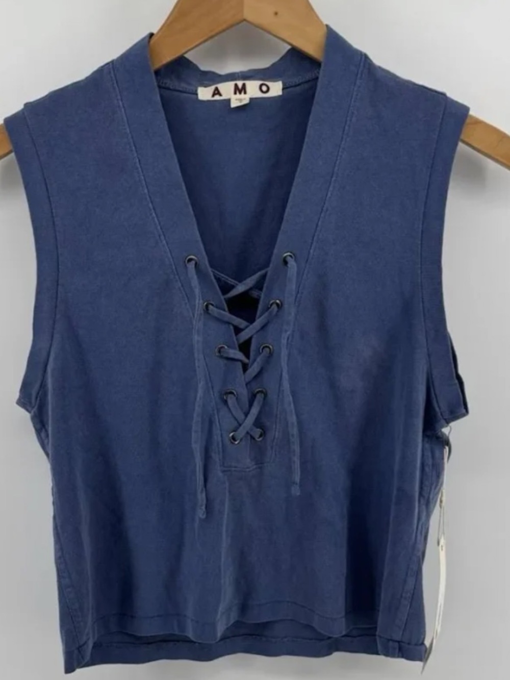 ❤️… ANTHROPOLOGIE AMO Navy Blue Lace-Up V-Neck Top